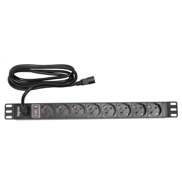 Блок силовых розеток в стойку 19" NR-PDU8-18U, 8 розеток, 16А, выключатель, шнур 1.8м, вилка C14