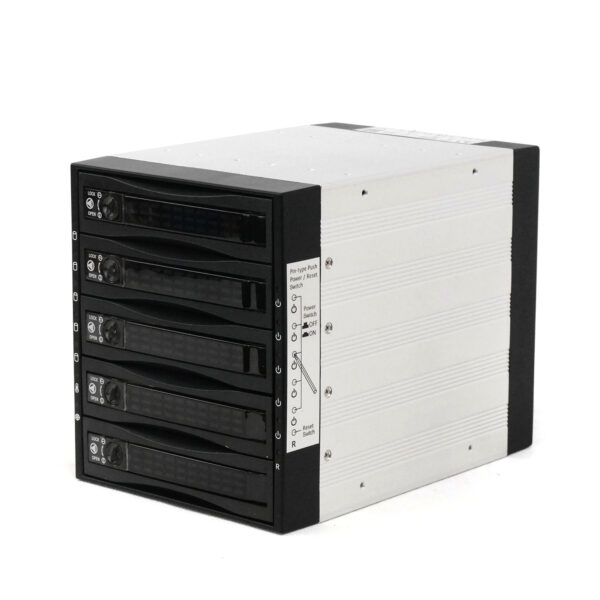 Корзина SNT-3051SS 3 x 5.25" с салазками "горячей" замены для 5 х 3,5" SAS/SATA2 HDD, черная — изображение 2