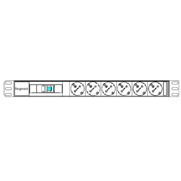 Блок силовых розеток в стойку 19" NR-PDU6-B-EU-2M, 6 розеток, 16А, автомат, шнур 2 м, Negorack — изображение 3