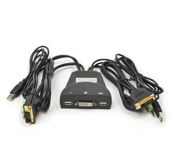 Переключатель KVM 2 порта DVI, Audio, Microphone, 2xUSB, встроенные кабели 1.2м, NR-MC21D, Negorack