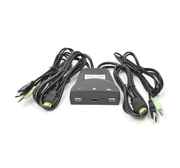 Переключатель KVM 2 порта HDMI, Audio, Microphone, 2xUSB, встроенные кабели 1.2м, NR-MC21H, Negorack